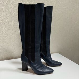 Vero Cuoio Designer Black and Blue Leather Knee High Boots Women’s Size 9.5